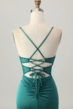 Dark Green Corset Tight Short Satin Graduation Dress