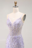 Mermaid Sequin Purple Long Prom Dress with Slit