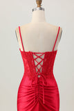 Dark Red Spaghetti Straps Beaded Short Tight Graduation Dress with Lace Up Back