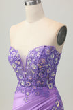 Sparkly Purple Bodycon Strapless Corset Ruched Sequins Short Graduation Dress