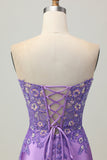 Sparkly Purple Bodycon Strapless Corset Ruched Sequins Short Graduation Dress