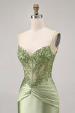 Green Strapless Corset Sequins Bodycon Short Graduation Dress with Appliques