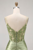 Green Strapless Corset Sequins Bodycon Short Graduation Dress with Appliques