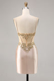 Champagne Satin Corset Graduation Dress with Sequins