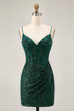 Sparkly Bodycon Dark Green Sequins Corset Graduation Dress