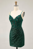 Sparkly Bodycon Dark Green Sequins Corset Graduation Dress