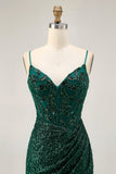 Sparkly Bodycon Dark Green Sequins Corset Graduation Dress