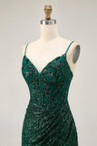 Sparkly Bodycon Dark Green Sequins Corset Graduation Dress
