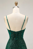 Sparkly Bodycon Dark Green Sequins Corset Graduation Dress