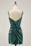 Dark Green Sparkly Strapless Sequins Tight Graduation Dress