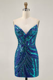Sparkly Sequins Purple Strapless Tight Short Graduation Dress