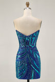 Sparkly Sequins Purple Strapless Tight Short Graduation Dress