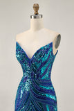 Sparkly Sequins Purple Strapless Tight Short Graduation Dress
