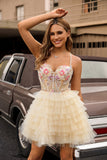 Apricot A Line Spaghetti Straps Corset Ruffled Graduation Dress