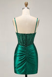 Dark Green Bodycon Corset Sequins Satin Graduation Dress