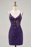Sparkly Dark Purple Corset Graduation Dress with Sequins