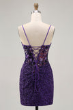 Sparkly Dark Purple Corset Graduation Dress with Sequins