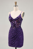 Sparkly Dark Purple Corset Graduation Dress with Sequins