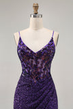 Sparkly Dark Purple Corset Graduation Dress with Sequins