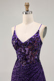 Sparkly Dark Purple Corset Graduation Dress with Sequins