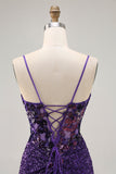Sparkly Dark Purple Corset Graduation Dress with Sequins