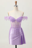 Lilac Sequins Cold Shoulder Beaded Corset Short Graduation Dress