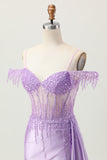 Lilac Sequins Cold Shoulder Beaded Corset Short Graduation Dress