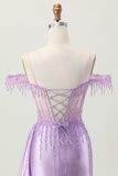 Lilac Sequins Cold Shoulder Beaded Corset Short Graduation Dress