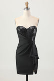 Black Strapless Corset Bodycon Beaded Graduation Dress with Slit