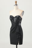 Black Strapless Corset Bodycon Beaded Graduation Dress with Slit