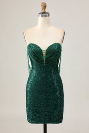 Sparkly Off The Shoulder Dark Green Bodycon Sequins Graduation Dress