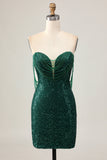 Sparkly Off The Shoulder Dark Green Bodycon Sequins Graduation Dress