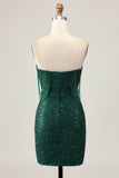 Sparkly Off The Shoulder Dark Green Bodycon Sequins Graduation Dress