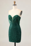 Sparkly Off The Shoulder Dark Green Bodycon Sequins Graduation Dress