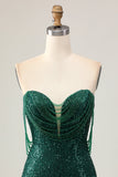 Sparkly Off The Shoulder Dark Green Bodycon Sequins Graduation Dress