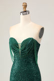 Sparkly Off The Shoulder Dark Green Bodycon Sequins Graduation Dress