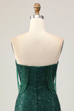 Sparkly Off The Shoulder Dark Green Bodycon Sequins Graduation Dress