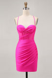 Fuchsia Corset Ruched Tight Short Graduation Dress
