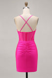 Fuchsia Corset Ruched Tight Short Graduation Dress