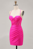 Fuchsia Corset Ruched Tight Short Graduation Dress