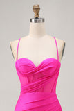 Fuchsia Corset Ruched Tight Short Graduation Dress