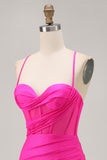 Fuchsia Corset Ruched Tight Short Graduation Dress