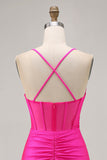 Fuchsia Corset Ruched Tight Short Graduation Dress