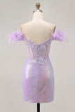 Sparkly Lilac Sequins Off The Shoulder Corset Short Graduation Dress