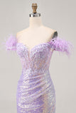 Sparkly Lilac Sequins Off The Shoulder Corset Short Graduation Dress