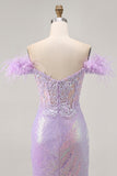Sparkly Lilac Sequins Off The Shoulder Corset Short Graduation Dress
