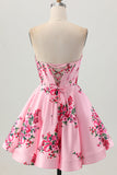 Pink Flower A-Line Sweetheart Satin Corset Graduation Dress