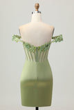 Green Off The Shoulder Corset Sequins Bodycon Graduation Dress