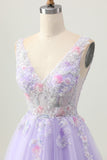 Beaded A Line Sequins Appliqued Lilac Short Graduation Dress