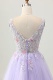 Beaded A Line Sequins Appliqued Lilac Short Graduation Dress